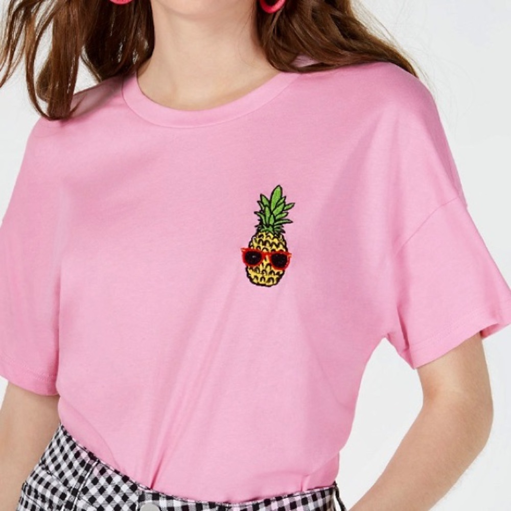Rebellious One-Pineapple T-Shirt, rolled edged hem